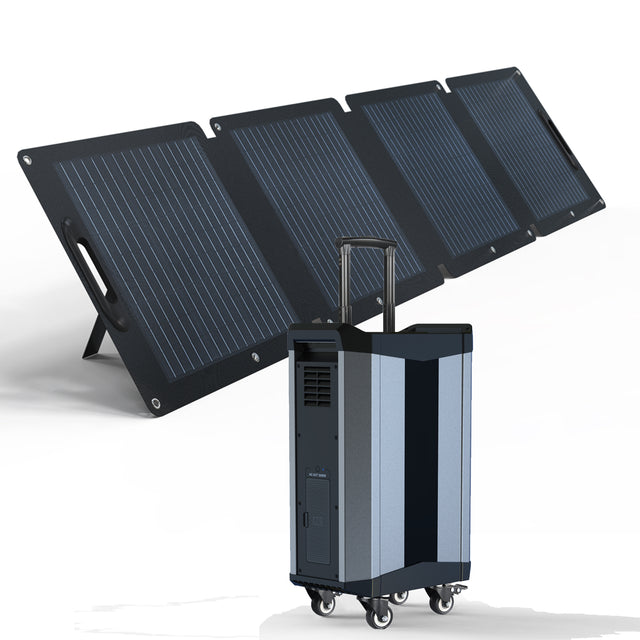 2515Wh portable power station for outdoor travel, home backup power, 3 x AC120V output, 2000W stable output power, 4000W peak power, LCD display, 3 x USB, 3 x DC5521, including a 200W/60V solar panel