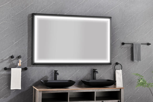 72in. W x 36in. H Oversized Rectangular Black Framed LED Mirror Anti-Fog Dimmable Wall Mount Bathroom Vanity Mirror HD Wall Mirror Kit For Gym And Dance Studio 36X 72Inches With Safety Ba