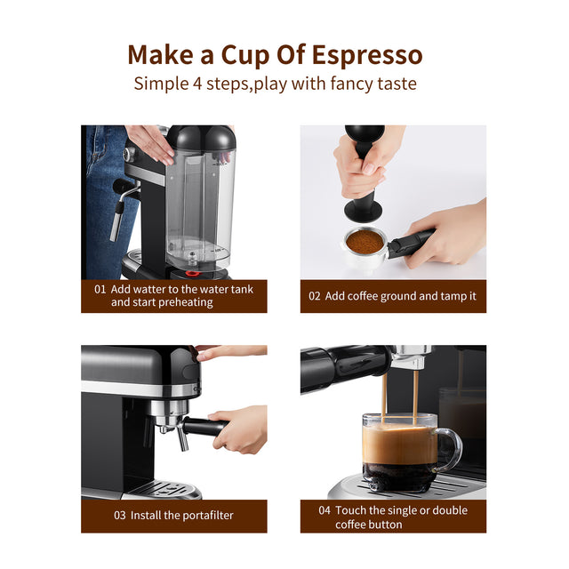 20 Bar Espresso Machine , 1350W High Performance, 1.4 Ldetachable transparent water tank, Thermo block beating system,With safety valve(Banned from selling on Amazon)