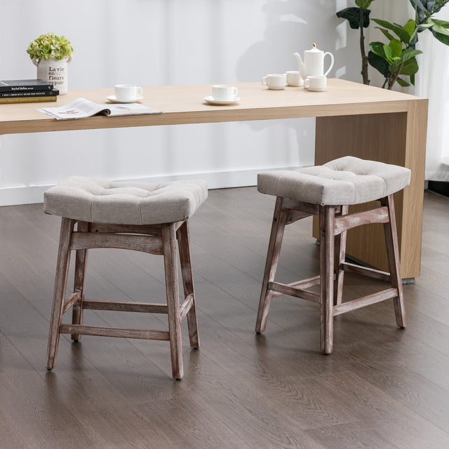 A&A Furniture,Counter Height 25" Stools for Kitchen Counter Backless Faux Leather Stools Farmhouse Island Chairs (25 Inch, Beige,Set of 2)