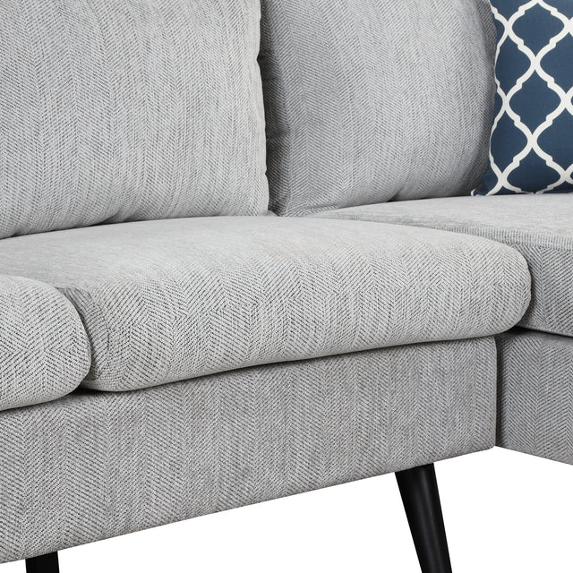 84.65" Modern Upholstered L-Shape Sofa Couch with Chaise and 2 Pillows,3-Seater Couch with rubber wood legs for Living Room,Apartment,Small Space,Light Gray