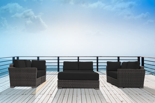 6 Piece Rattan Sectional Seating Group with Cushions (Color:DARK BROWN)