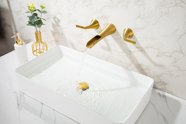 Wall Mounted Bathroom Sink Faucet with Double Lever Handles Vessel Lavatory Basin Mixer Tap,Rough-in Valve