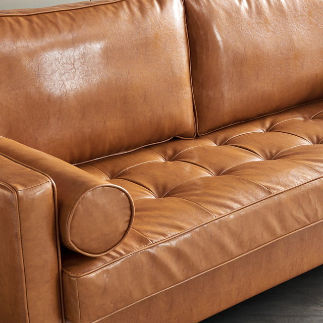 Modern Mid-Century Vegan Leather Sofa (Mocha)