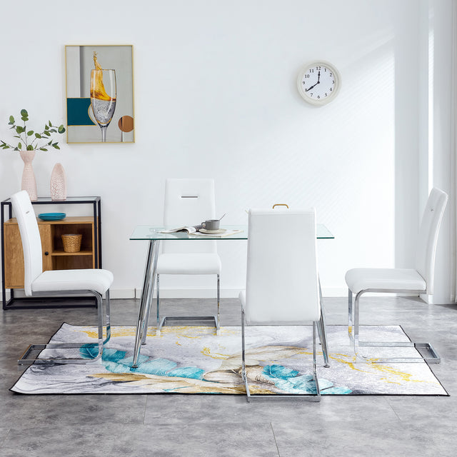 Modern Dining Chairs, PU Faux Leather High Back Upholstered Side Chair,for Dining Room Kitchen Vanity Patio Club Guest Office Chair (Set of 4) (White+PU Leather)