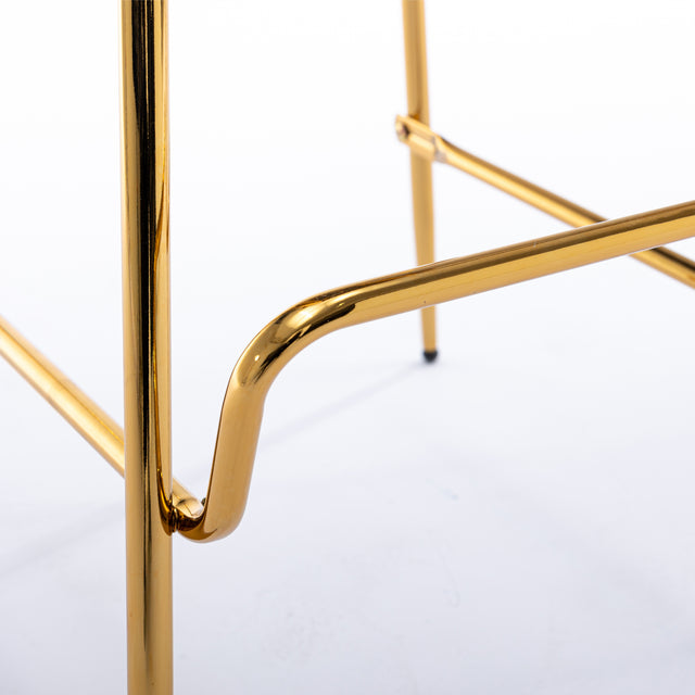 Bar Stool Set of 2, Luxury Velvet High Bar Stool with Metal Legs and Soft Back, Pub Stool Chairs Armless Modern Kitchen High Dining Chairs with Metal Legs, Camel