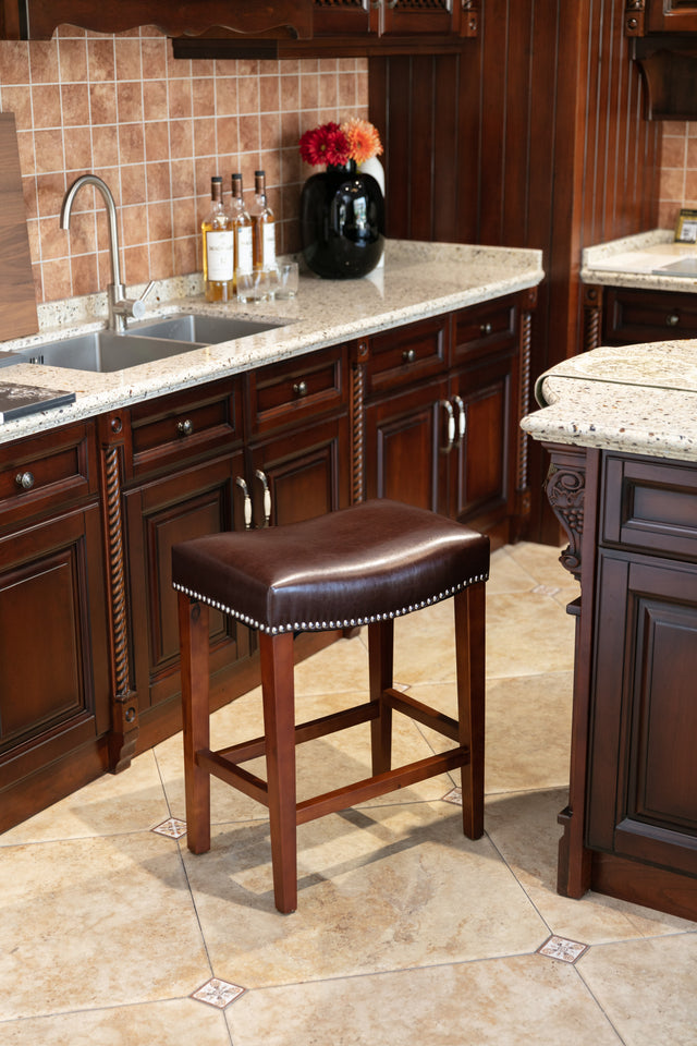 Dark Brown Leather Barstool 2 pcs Set