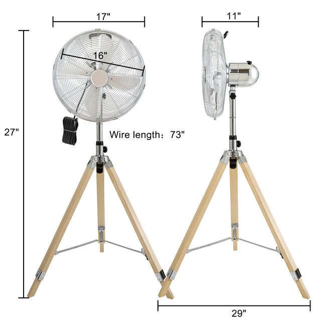 Simple Deluxe Retro Tripod Fan, Home Air Circulation Nostalgic Vertical Fan, 3 Speeds, Adjustable Height, Silver-16 Inch, 16 Inch