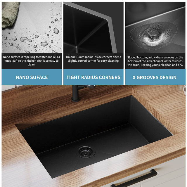 33" x 21" x 10" Undermount Kitchen Sink 16 Gauge Stainless Steel Single Bowl Kitchen Sink Gunmetal Black