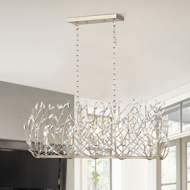 Transitional Crystal Chandelier Ceiling Light 5 lights ,silver Pendant light Fixture for dining room, kitchen island, office, hotel, living room,Dimmable,UL listed,36W * 13L *46H
