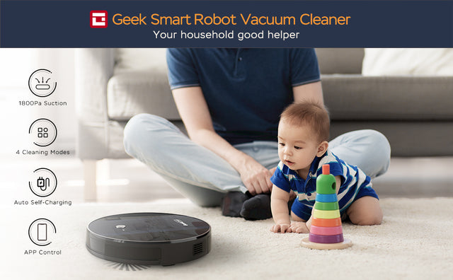 Geek Smart Robot Vacuum Cleaner G6, Ultra-Thin, 1800Pa Strong Suction, Automatic Self-Charging, Wi-Fi Connectivity, App Control, Custom Cleaning, 100mins Run Time(Banned from selling on Amazon)