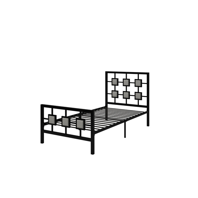 Metal Bed Frame Twin Size Platform No Box Spring Needed with Square design Headboard and Footboard