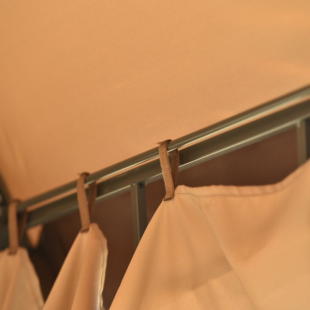 TOPMAX 10ft W*12ft L Outdoor Double Vents Gazebo Patio Metal Canopy with Screen and LED Lights for Backyard, Poolside, Brown