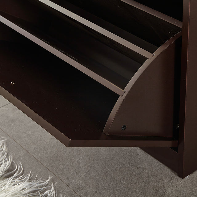 Living room shoe bench with PU seat,small size shoe cabinet,brown finish