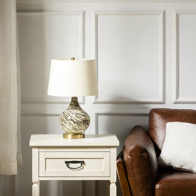 Pelion 20" Modern LED Bedside Table Lamp with Linen Shade and Glass Base