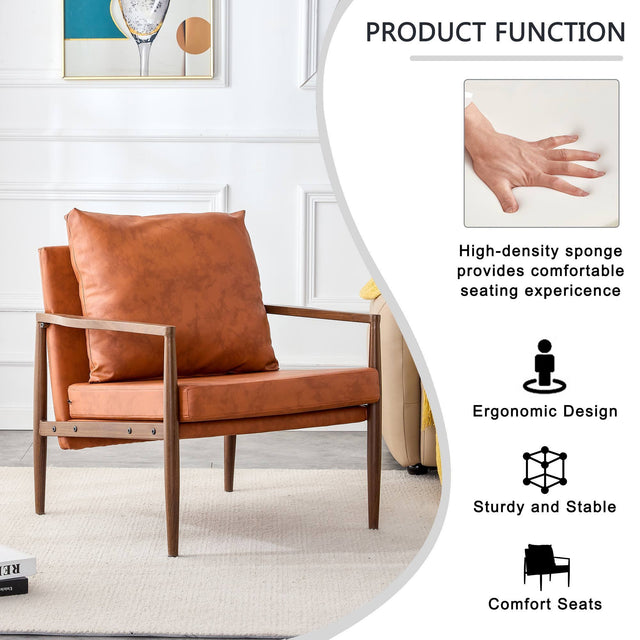 Sofa Chair Set of 2.PU Leather Accent Arm Chair Mid Century Modern Upholstered Armchair with Imitation solid wood Walnut color Metal Frame Extra-Thick Padded Backrest and Seat Cushion Sofa Chairs