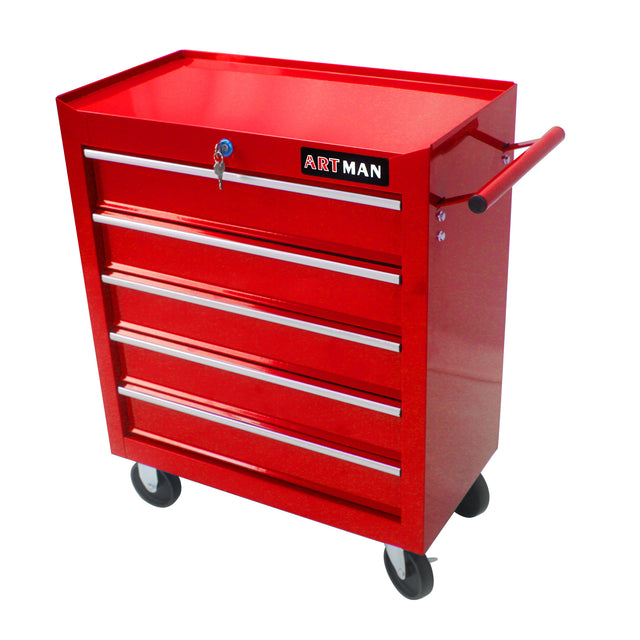 5 DRAWERS MULTIFUNCTIONAL TOOL CART WITH WHEELS-RED