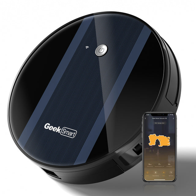 Geek Smart Robot Vacuum Cleaner G6, Ultra-Thin, 1800Pa Strong Suction, Automatic Self-Charging, Wi-Fi Connectivity, App Control, Custom Cleaning, 100mins Run Time(Banned from selling on Amazon)