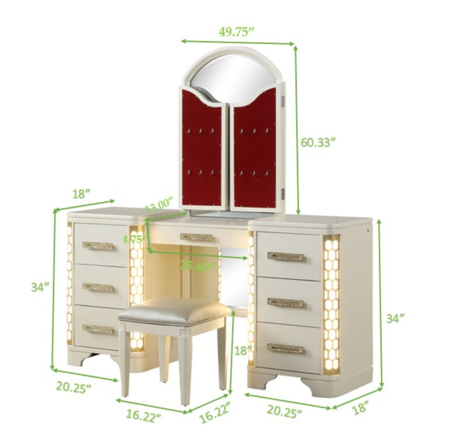 Jasmine Queen 5-N Pc Unique LED Vanity Bedroom Set made with Wood in Beige