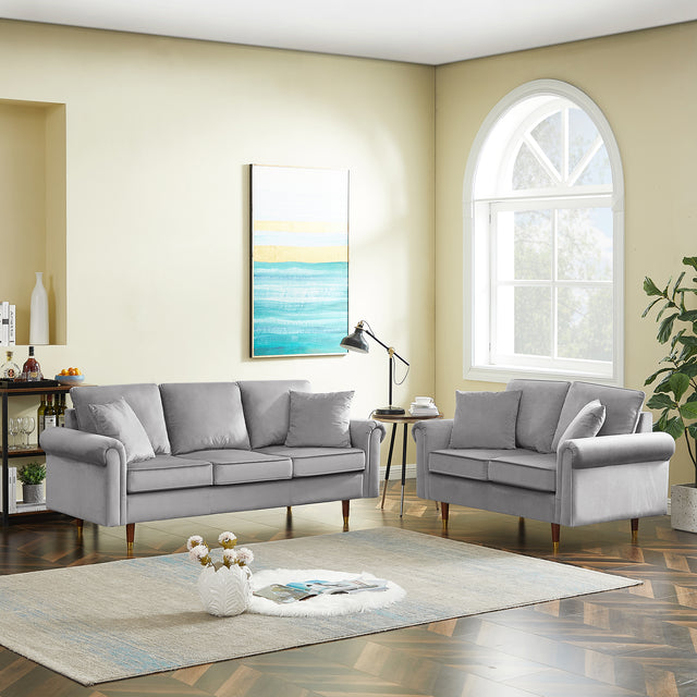 Modern Velvet Sofa Set  , 2 seater and 3 Seater Sofa With Wood Legs for Living Room  .