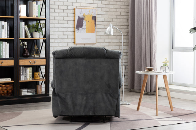 Recliner Chair Overstuffed, Manual Reclining Single Couch Wide Seat with Thickened Headrest and Back (Gray)