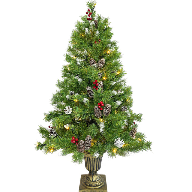 Pre-lit Xmas Tree Artificial Christmas 4-Piece Set,Garland, Wreath and Set of 2 Entrance Trees X-mas with LED Lights, Christmas Tree