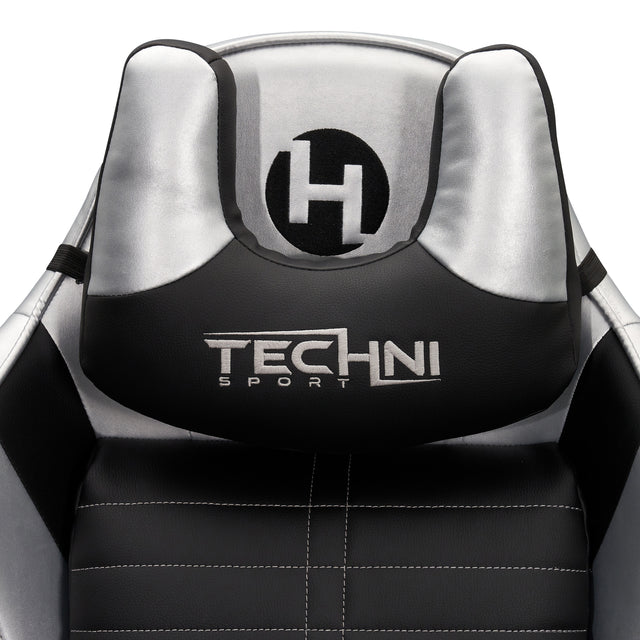 Techni Sport Ergonomic Racing Style Gaming Chair - Silver