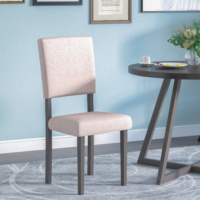 TOPMAX Mid-Century Wood 5-Piece Kitchen Dining Table Set with Round Table, 4 Upholstered Dining Chairs for Small Places, Gray Table + Beige Chair