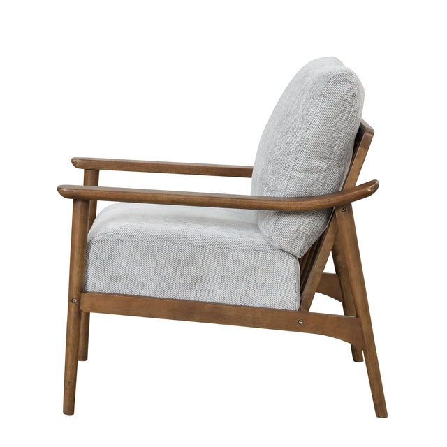 【EAT 3.17】Mid Century Modern Chair with Solid Wood Frame,Arm Chair with Vertical Slatted Back,Thick Pad Upholstered Accent Chair for Living Room, Brown
