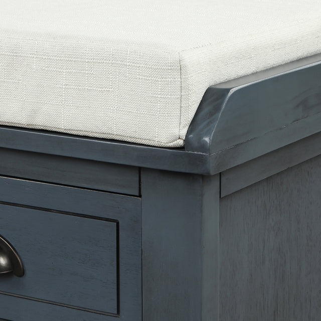 TREXM Rustic Storage Bench with 3 Drawers and 3 Rattan Baskets, Shoe Bench for Living Room, Entryway (Antique Navy)