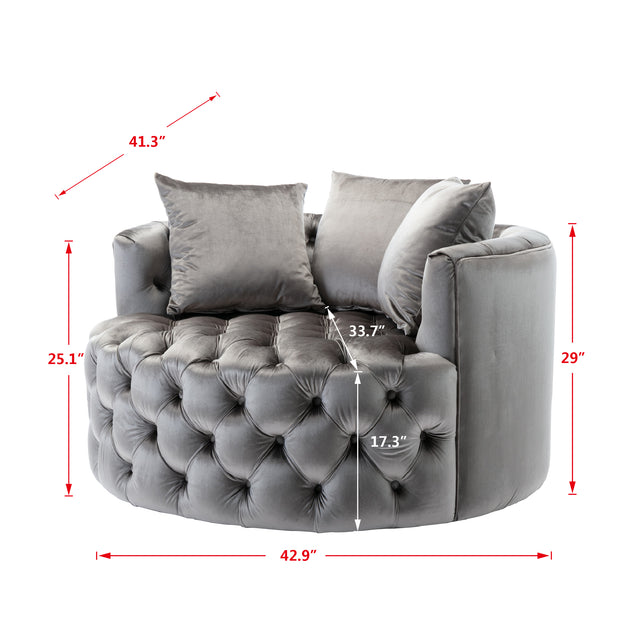 Coolmore Modern Akili swivel accent chair barrel chair for hotel living room / Modern leisure chair Silver Grey