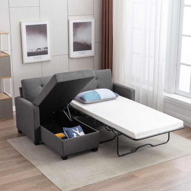 78.3" Convertible Sleeper Sofa Bed,Linen Pull Out Couch with Storage Chaise,Sleeper Counch with Memory Foam Mattress for Small Space Living Room Bedroom Office,Gray