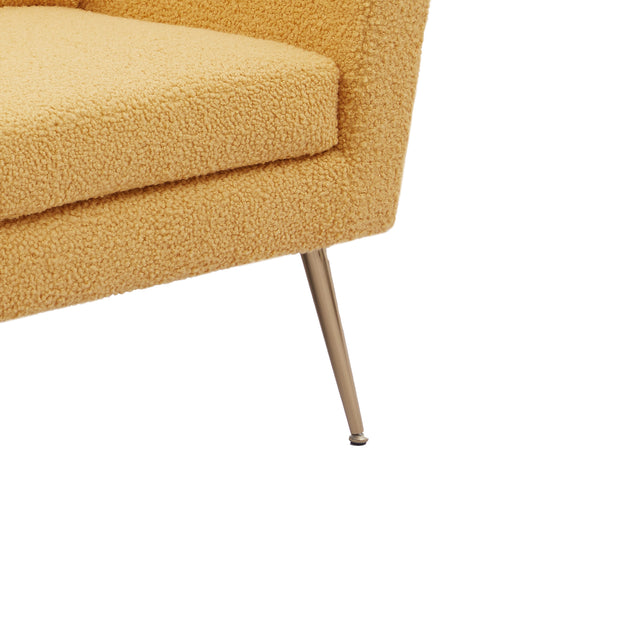 51"W Modern Boucle Loveseat Small Sofa Small Mini Room Couch Two-Seater Sofa With 2 Throw Pillows Gold Metal Legs for Small Space Office Studio Apartment Bedroom, Yellow Boucle