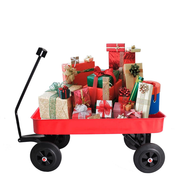 Garden cart Reuniong Railing, solid Wheels, All Terrain Cargo Wagon with 280lbs Weight Capacity, Red