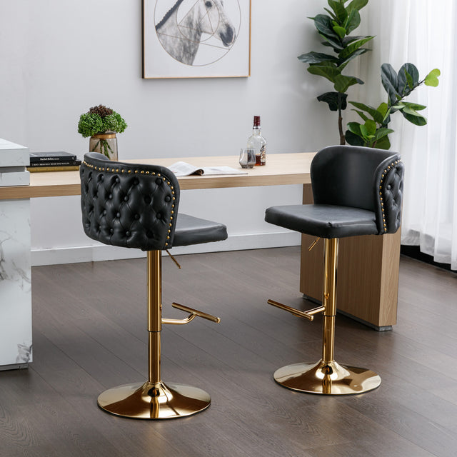 A&A Furniture,Swivel Barstools Adjusatble Seat Height,Modern PU Upholstered Bar Stools with the whole Back Tufted, for Home Pub and Kitchen Island (Dark Gray, Set of 2),SW1928DG