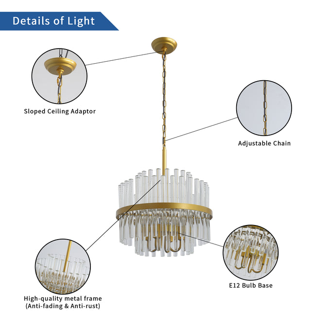 Modern American cylindrical crystal chandelier-4 bulbs -E12 lamp holder