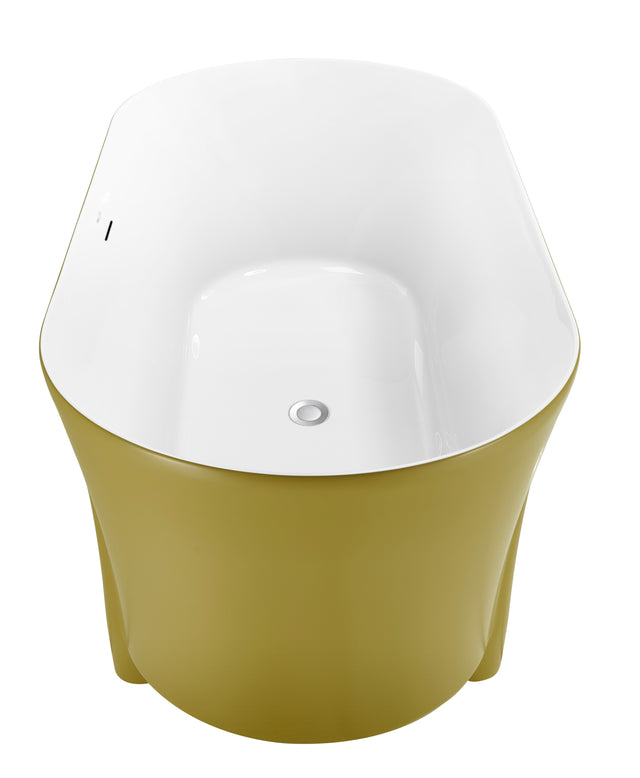 59" 100% Acrylic Freestanding Bathtub,Contemporary Soaking Tub,White inside and gold outside,Four corner bathtub