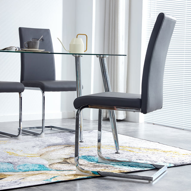Modern Dining Chairs, PU Faux Leather High Back Upholstered Side Chair ,for Dining Room Kitchen Vanity Patio Club Guest Office Chair (Set of 2) (Grey+PU Leather)