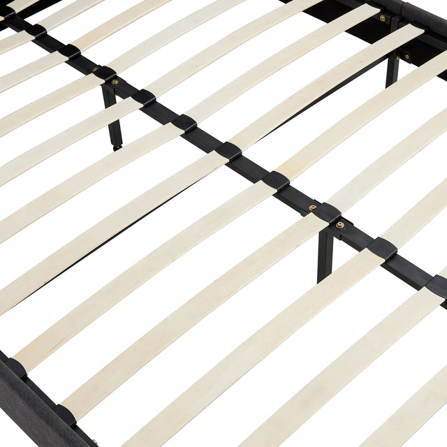 Full Size Platform Bed Frame with Fabric Upholstered Headboard and Wooden Slats Support, Fully Upholstered Mattress Foundation/No Box Spring Needed/Easy Assembly, Dark Grey