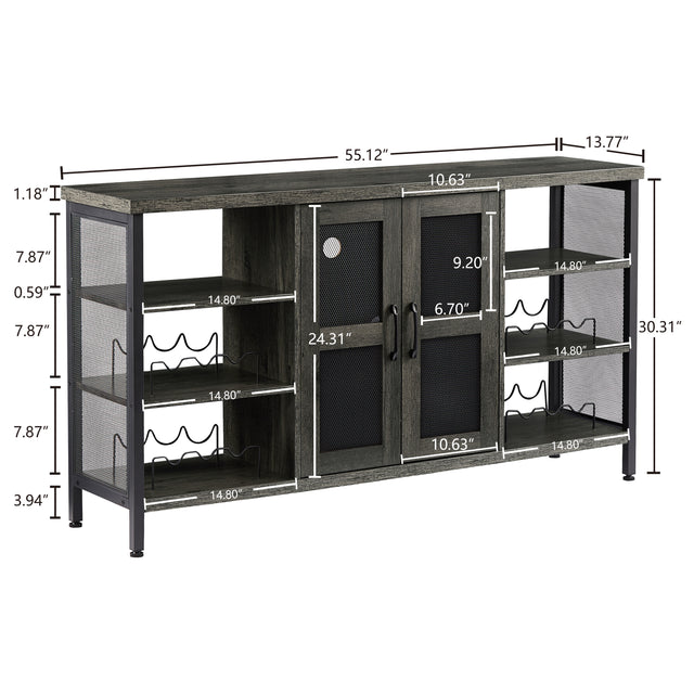 JHX Industrial Wine Bar Cabinet, Liquor Storage Credenza, Sideboard with Wine Racks & Stemware Holder (Dark Grey, 55.12''w x 13.78''d x 30.31' ' h)