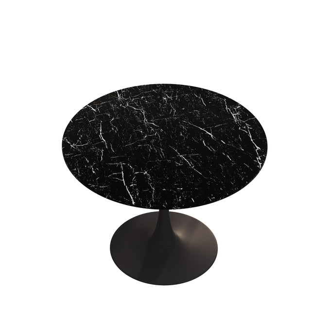 42.12"Modern Round Dining Table with Printed Black Marble Table Top,Metal Base Dining Table, End Table Leisure Coffee Table