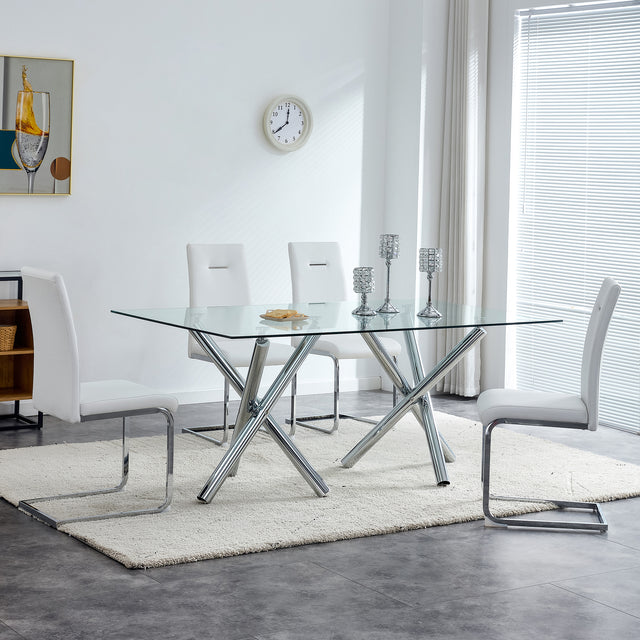 Modern Dining Chairs, PU Faux Leather High Back Upholstered Side Chair,for Dining Room Kitchen Vanity Patio Club Guest Office Chair (Set of 4) (White+PU Leather)