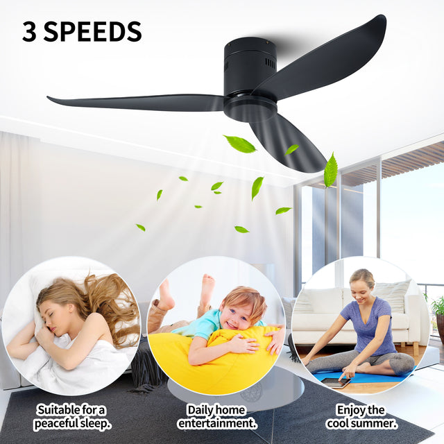 52" Low Profile Ceiling Fan No Light, Black Flush Mount Ceiling Fans without Lights (Not allowed to sell on Amazon)
