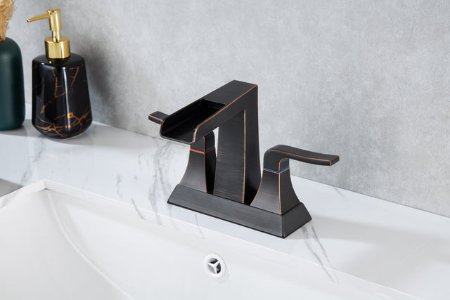 2-Handle Lavatory Faucet Brushed Nickel Bathroom Sink Faucet with Metal Pop-up Drain and Faucet Supply Lines