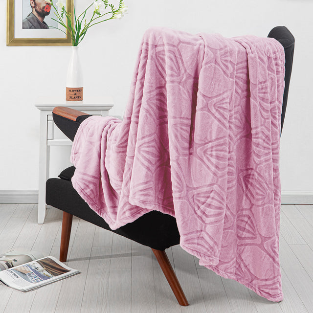Pack Of 2 Back Printing Shaved Flannel Plush Blanket, checked Blanket for Bed or Sofa, 80" x 90", Pink ( The original code: W1223KTBK4286B-PINK )