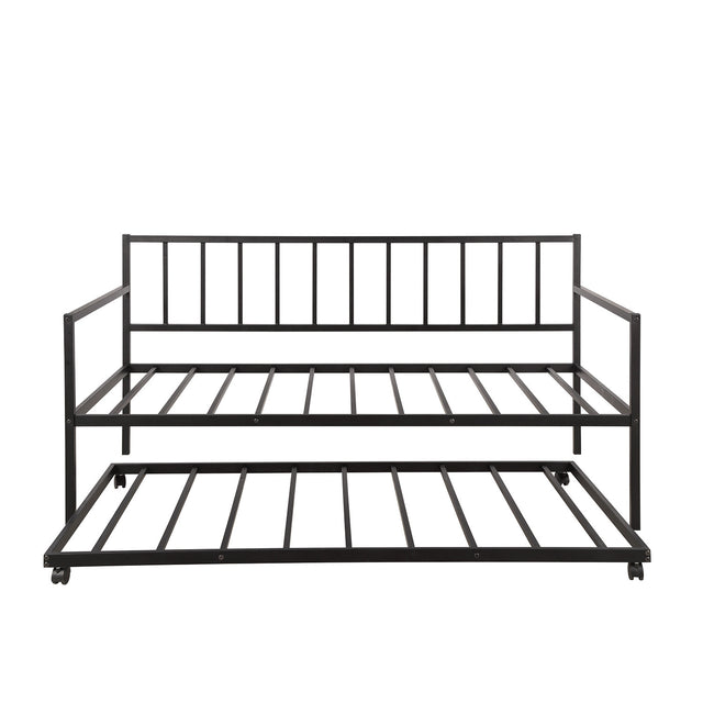 【Not allowed to sell to Walmart】Twin Daybed with Trundle Multifunctional Metal Lounge Daybed Frame for Living Room Guest Room