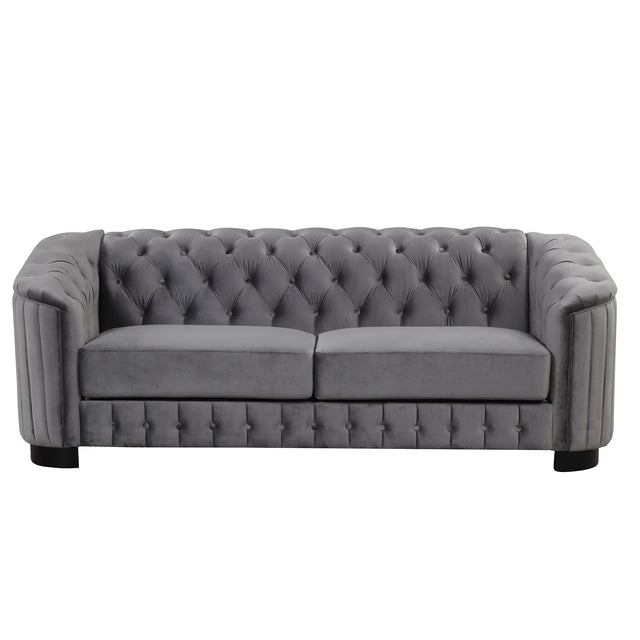 Modern 3-Piece Sofa Sets with Rubber Wood Legs,Velvet Upholstered Couches Sets Including Three Seat Sofa, Loveseat and Single Chair for Living Room Furniture Set,Gray