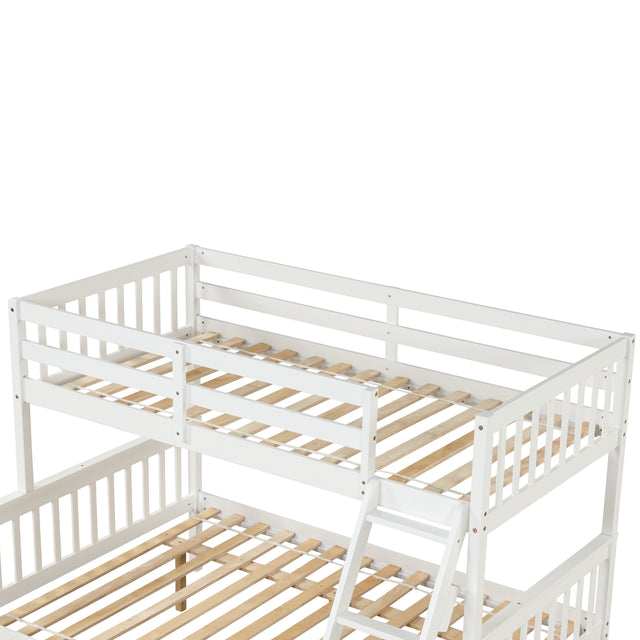 Twin Over Full Bunk Bed with Trundle, Convertible into 2 Beds, the Bunk Bed with Ladder and Safety Rails for Kids, Teens, Adults, White (Old Sku:W504S00030)