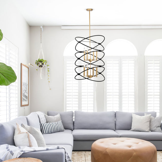 【Video】Transitional Gold/Matte Black Metal Chandelier Fixture,8 lights ,2-Tier-Candle Ceiling Light for Living Room, Bedroom, Dining Room,Dimmable,E12,W23.6*H55