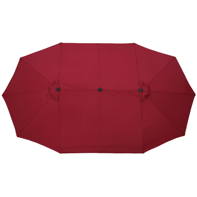 15x9ft Large Double-Sided Rectangular Outdoor Twin Patio Market Umbrella w/Crank-burgundy
